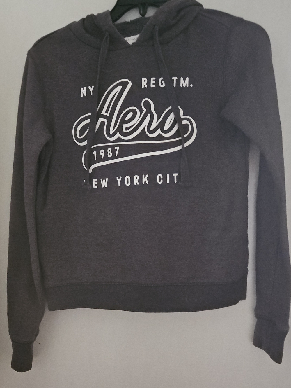 Aeropostale Womens Hoodie in Charcoal with White Logo Sz Extra Small